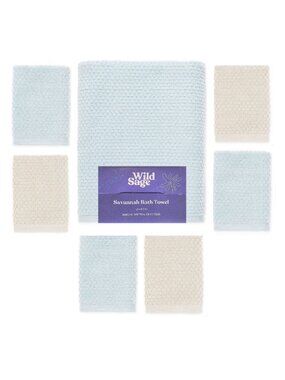 new Wild Sage Savannah 3 IVORY 3 JADE Washcloths + 1 MOONLIGHT JADE Bath Towel
